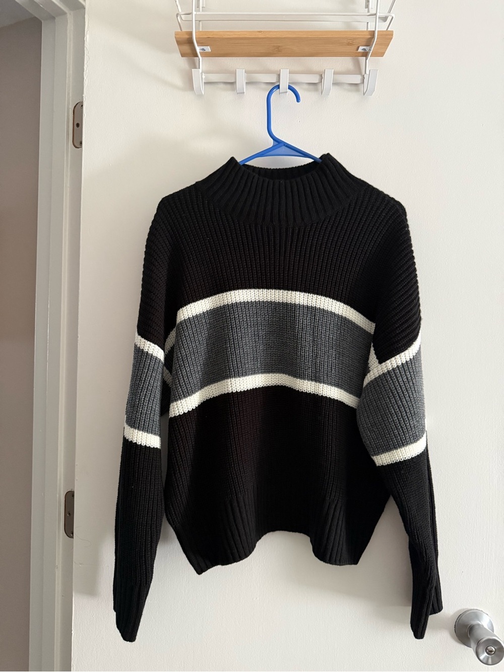 NWT Black & Gray Striped Mock Neck Sweater